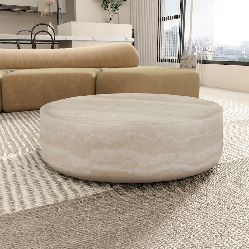 Modern Coffee Table Minimalist Coffee Table Stylish Coffee Table with Faux Travertine Texture, for Living Room