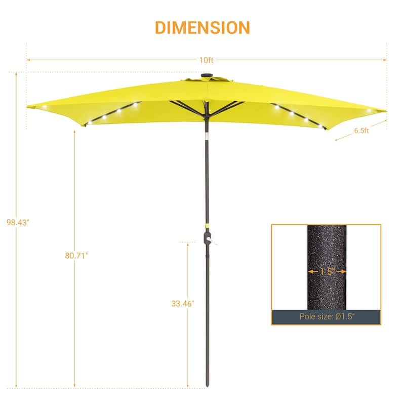 LIVOOSUN 10x6.5ft Steel Solar-Powered LED Patio Umbrella,w/Crank Tilt