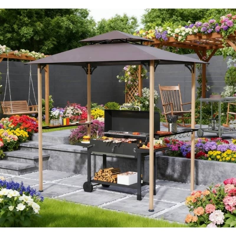 GDFStudio - Outdoor 8'x5' Double Tiered Grill Gazebo with Side Shelves & Hooks