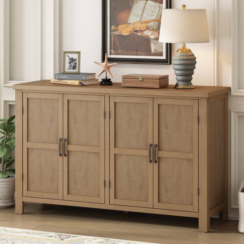 4-Door Storage Sideboard with Adjustable Shelves and Retro Atimon Handles ,Ample Storage,Pinewood Legs