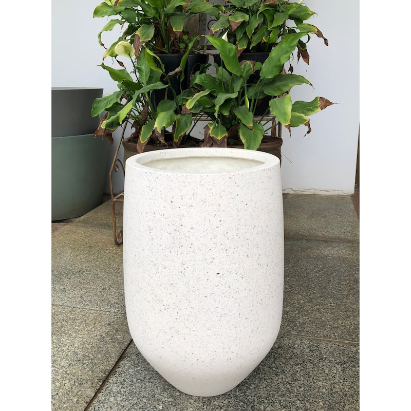 DreamPatio Garden Grove 1-Piece Fiberstone Planter - 13.5x13.5x19 - DottedWhite