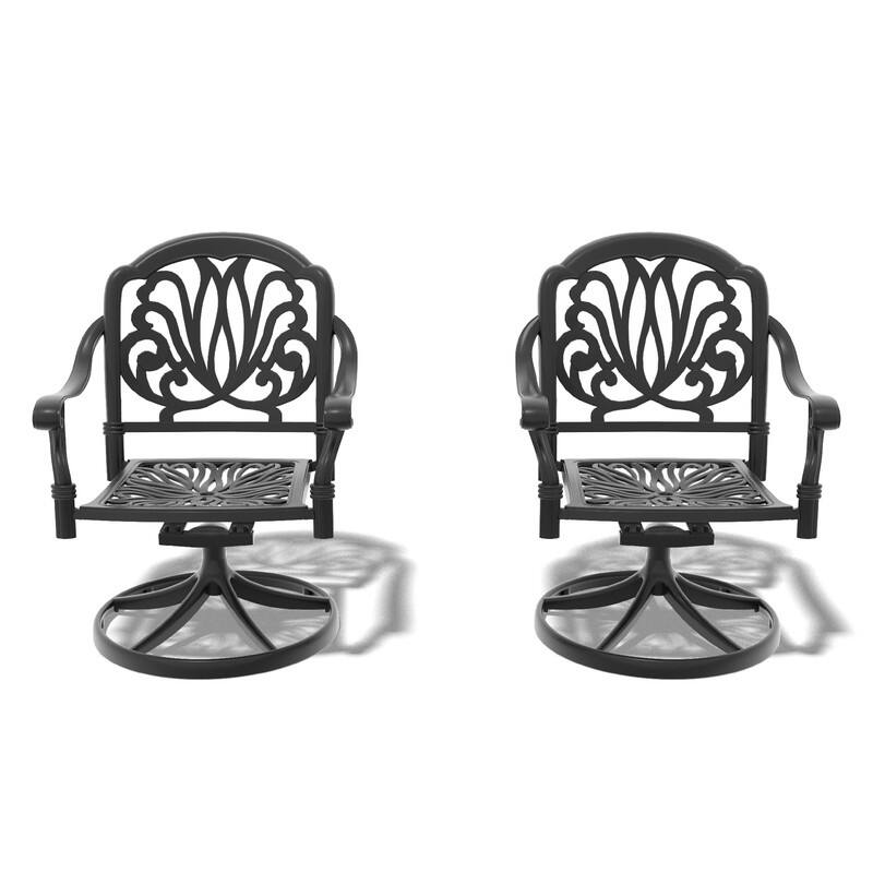 Black Swivel Aluminum Patio Outdoor Dining Chair (2-Pack)
