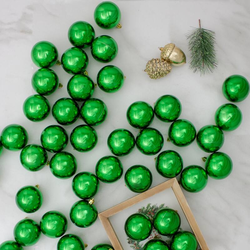 60ct Xmas Green Shatterproof Shiny Christmas Ball Ornaments 2.5"