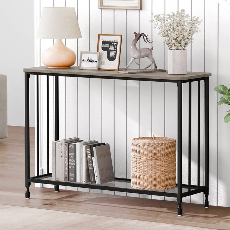 2 Tier Retro Console Table with Glass Shelf Storage
