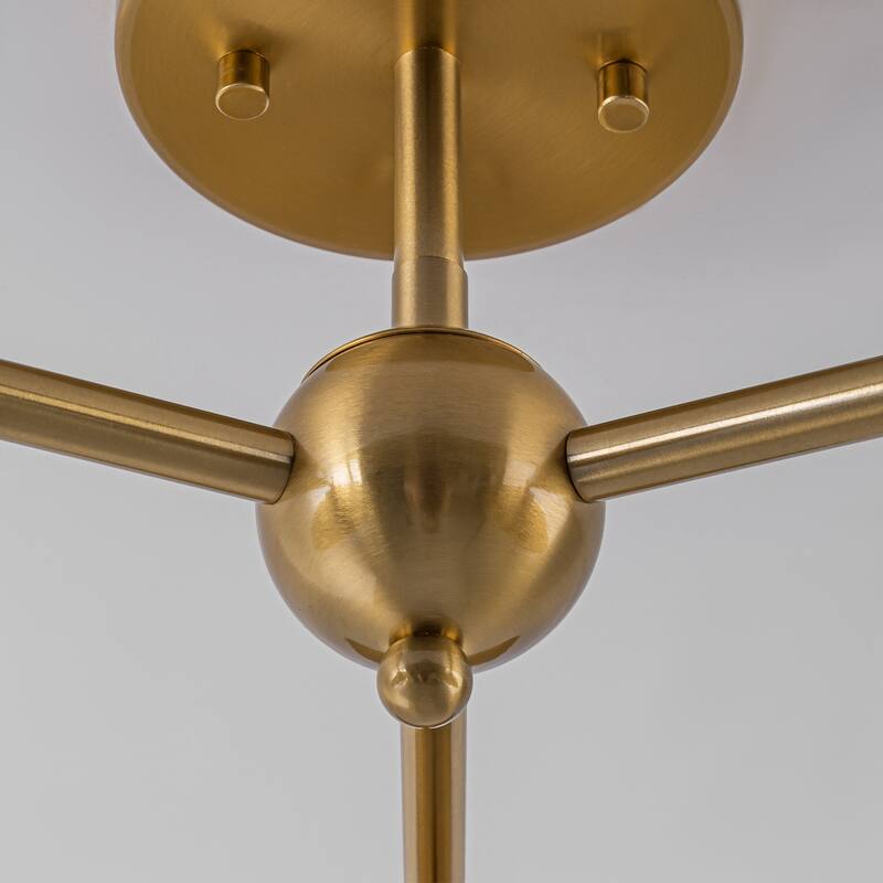 Modern Industrial 3-Light Sputnik Opal Glass Semi Flush Mount - Gold