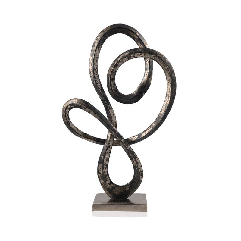 HomeRoots 20" Black and Silver Aluminum Modern Abstract Tabletop Sculpture - 12.5' X '19.75' X '4