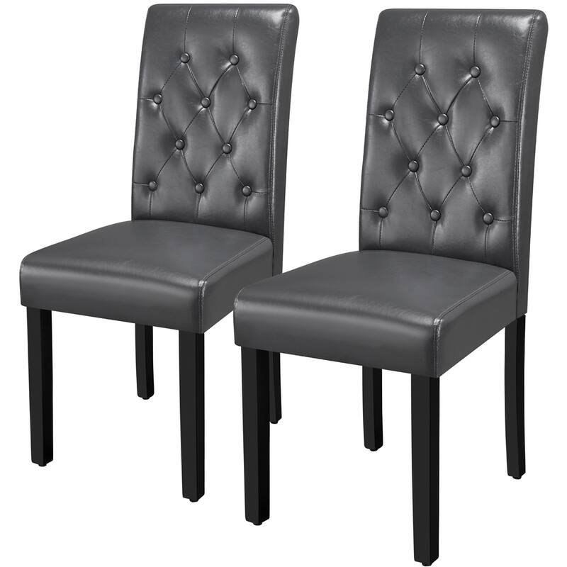Yaheetech Button Padded Dining Chair with Solid Wood Legs Set of 2 - Set of 2 - Grey