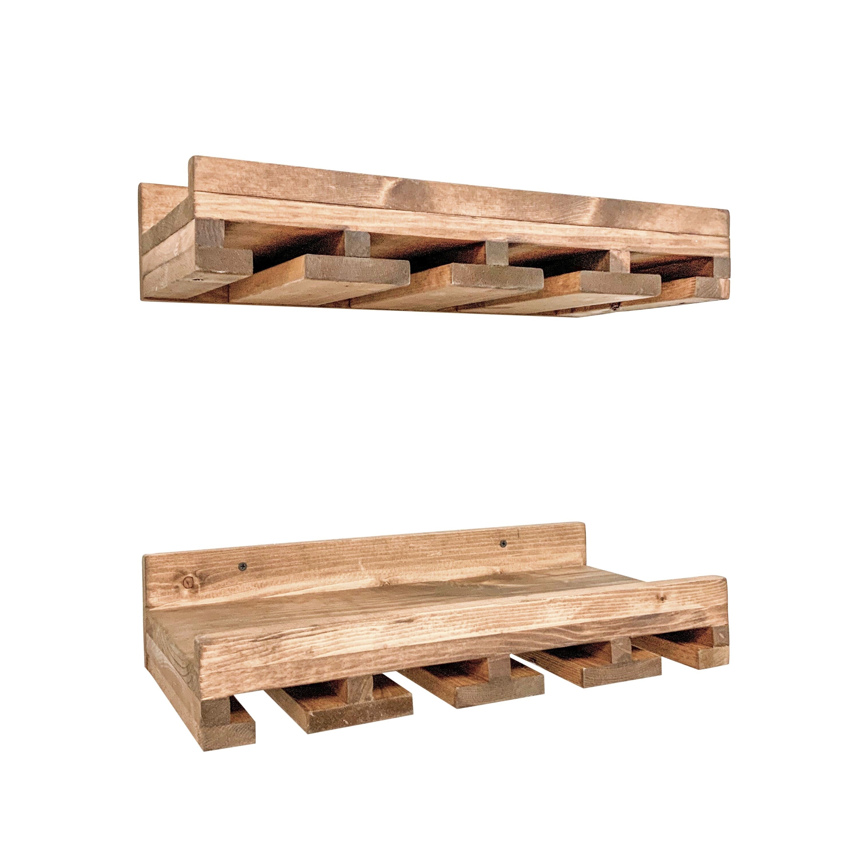 Rustic Luxe Stemware Wall Mounted Wine Rack Shelves Set of 2 20 in. Dark Brown