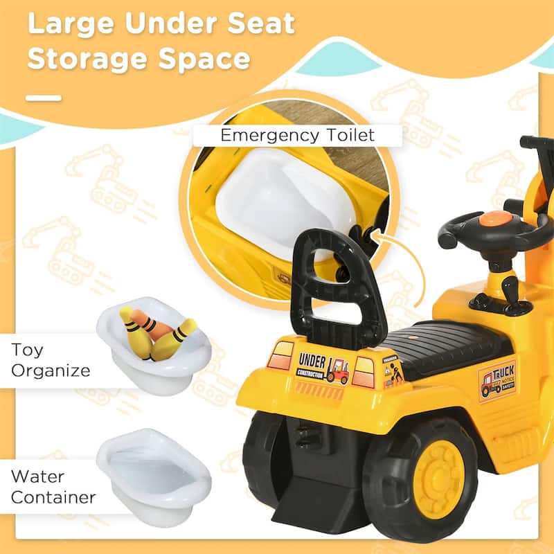 Yellow 2 in 1 Ride on Excavator Digger and Pull Cart with Storage and Horn for Toddlers 18 to 48 Months