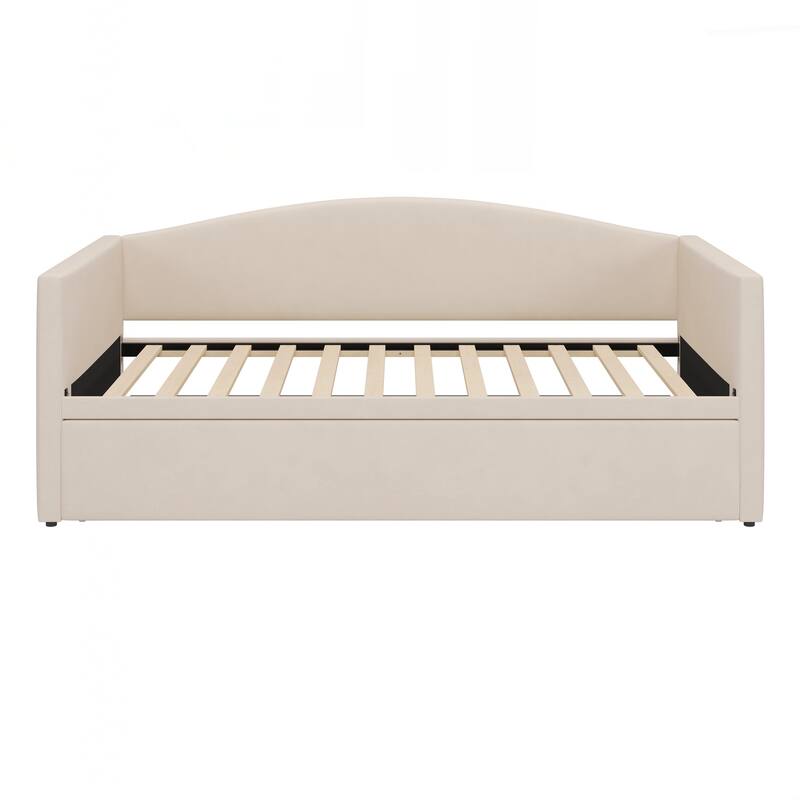 Twin Size Daybed with Extended Pop Up Trundle, Upholstered Sofa Bed Daybed