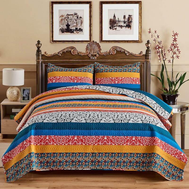 Vintage Rose Reversible Quilt Set, Bedspread, Coverlet