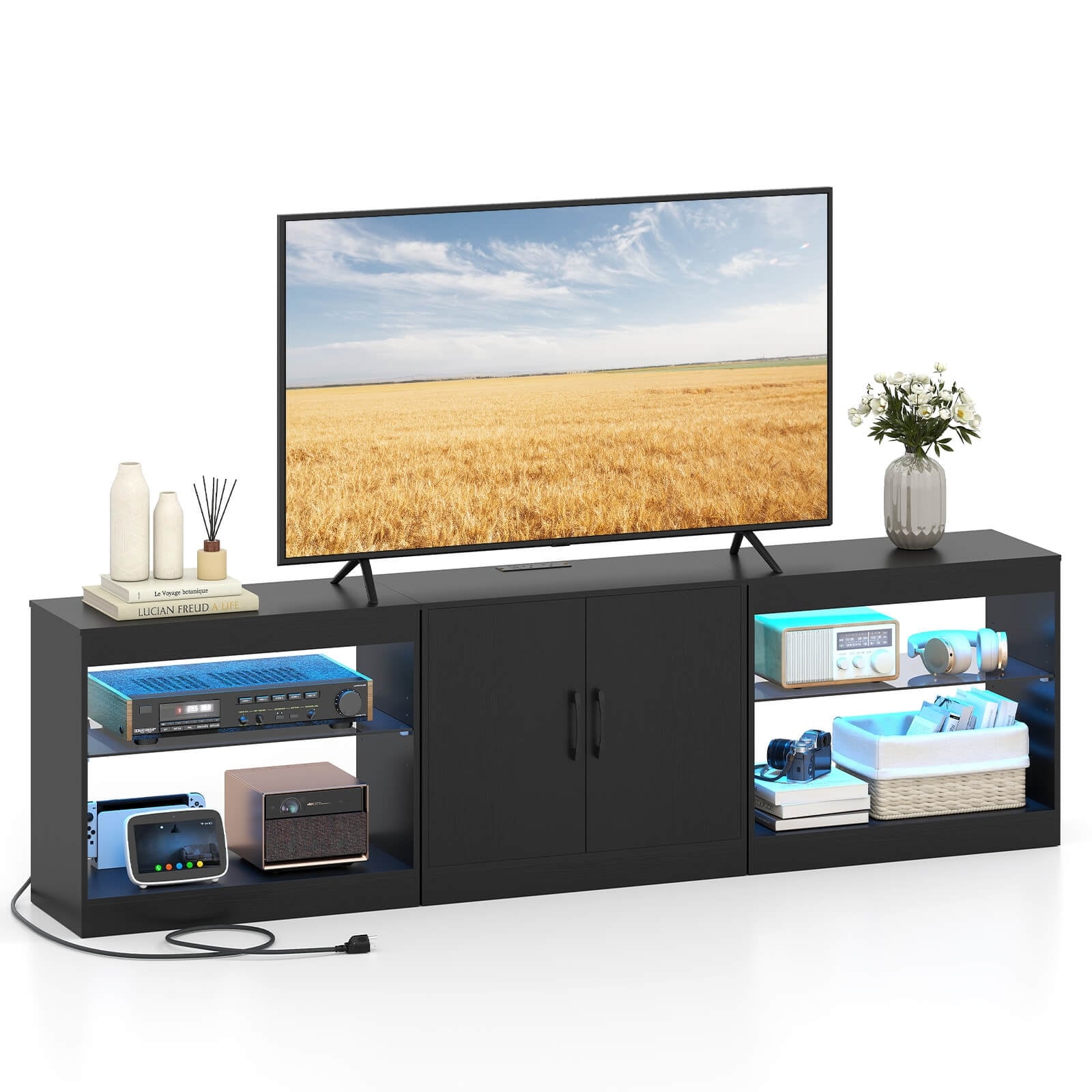 Costway TV Stand with Power Outlets Adjustable LED Lights Storage - See Details