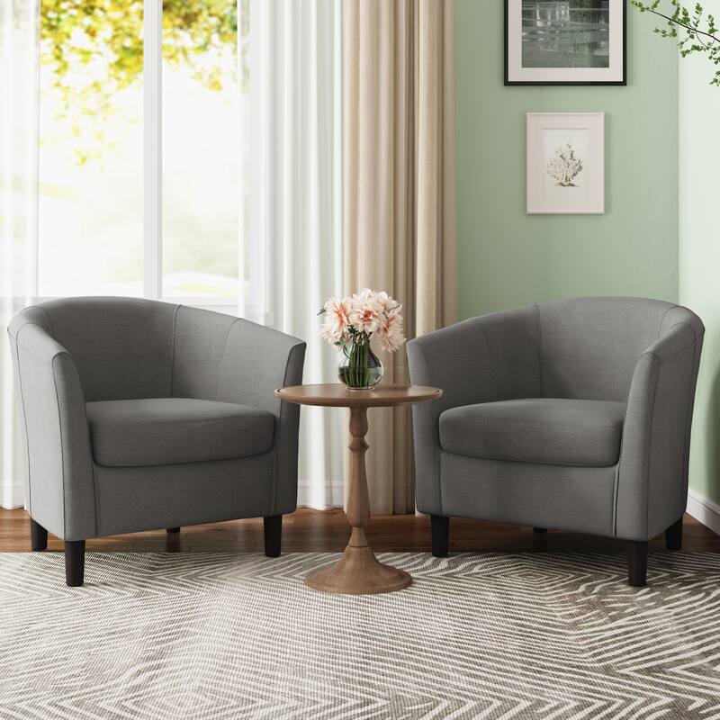 2 Set Modern Accent Chair Upholstered Barrel Chair - Khaki 2Pack