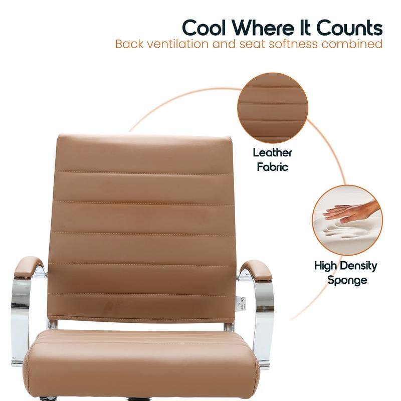 Benmar Modern Leather Ribbed Executive Office Chair with Chrome Frame, Adjustable Height, 360° Swivel, and Rolling Casters