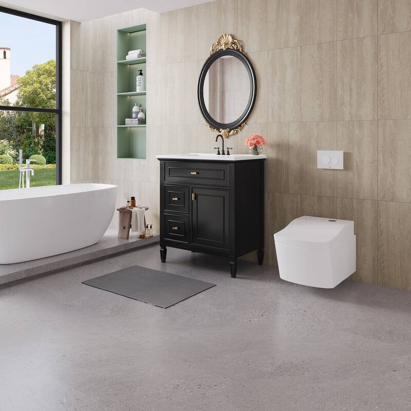 Modern Bathroom Vanity with Multiple Storage Options - Black