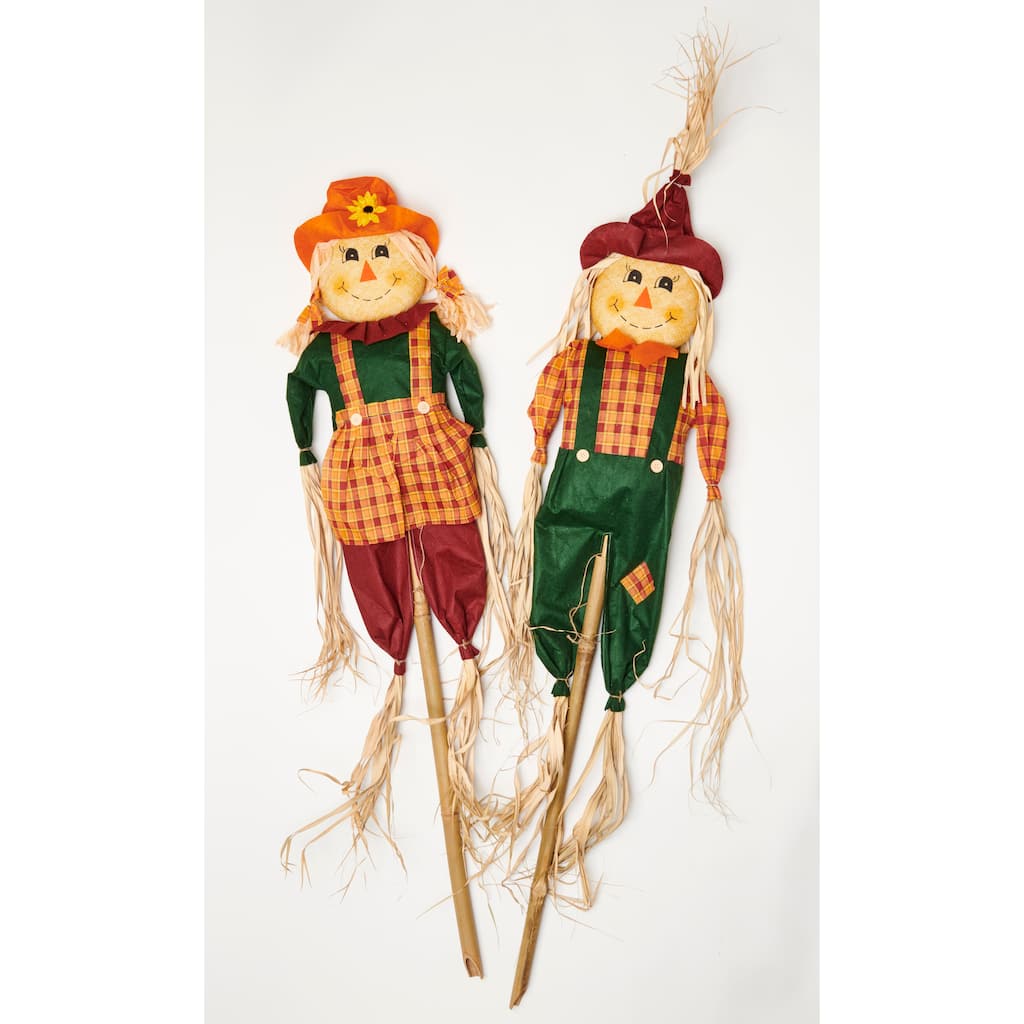 60" Boy & Girl Scarecrow on Pole, Set of 2