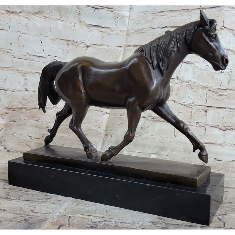 Signed Prosper Lecourtier Racing Imitative Horse Stallion Hot Cast Sculpture Marble Base