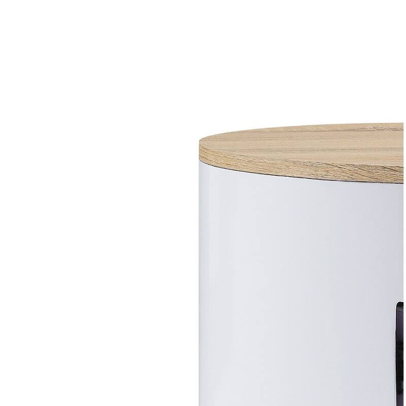 White-Brown Pyramidal Base Circular Wooden Night Table with 1 Drawer - 19" L x 19" W x 22" H