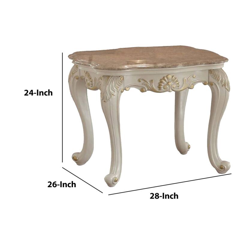 26 in. White and Light Brown Rectangle Faux Marble End Table, Sturdy Build End Side Table for Living Rooms