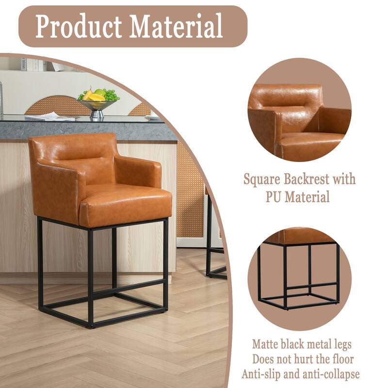 House Hold Counter Height Bar Stools Set of 2,Modern Square PU Bar Stool
