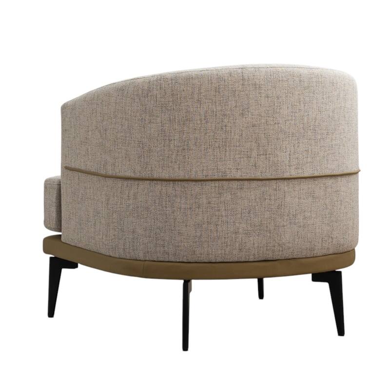HomeRoots 29" Beige Camel and Black Tufted Linen Solid and Manufactured Wood Barrel Chair - 28.90 in. x 28.30 in. x 27.60 in.