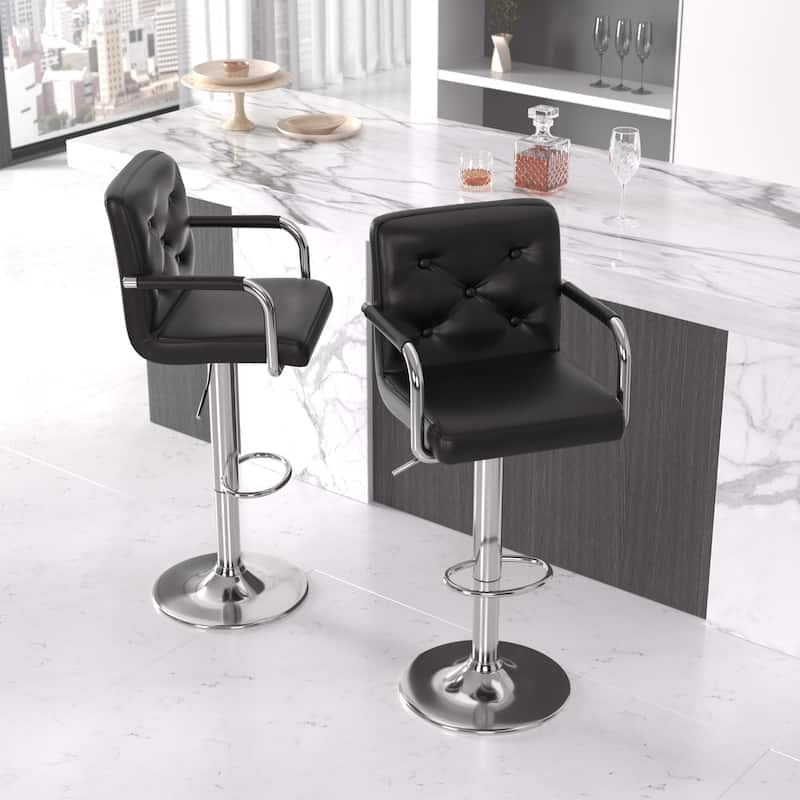 Javlergo Set of 2 Bar Stools Adjustable Swivel PU Leather Barstools with Arm and Back - Black