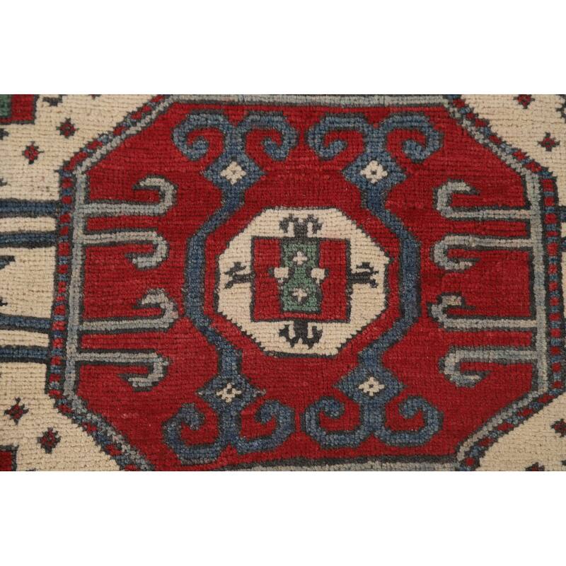 Geometric Kazak Oriental Rug Hand-Knotted Wool Carpet - 5'0" x 6'9"
