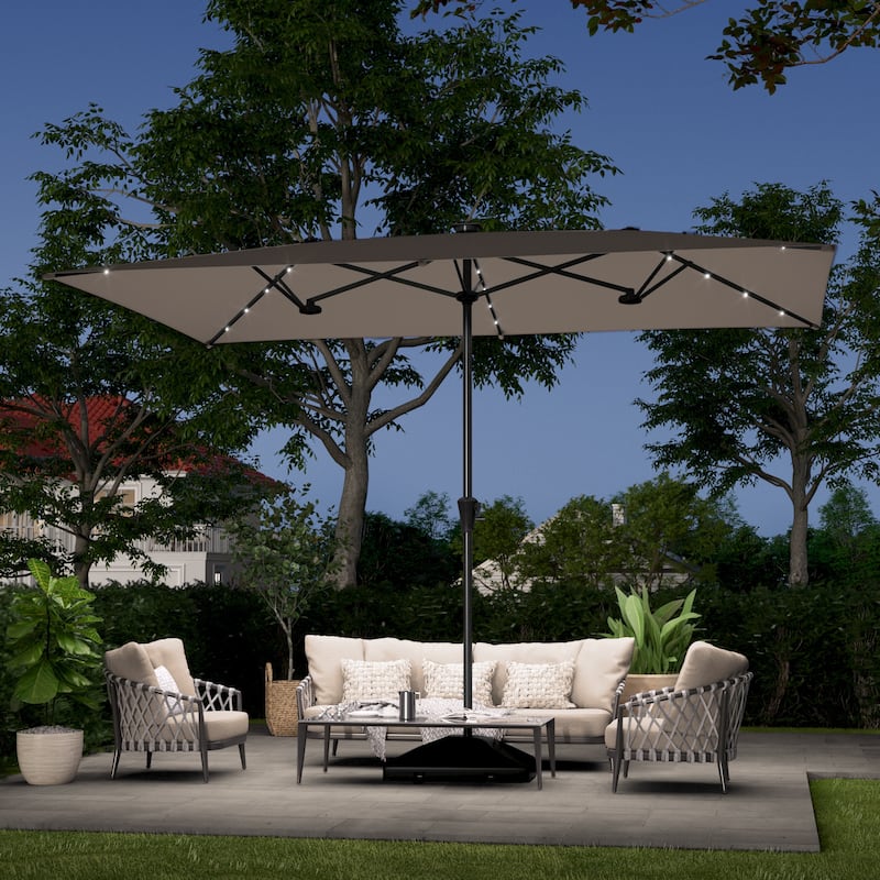 LIVOOSUN 11x7Ft/10x6.5ft LED Large Double-Sided Rectangular Outdoor Patio Market Umbrella with Crank, Navy Blue