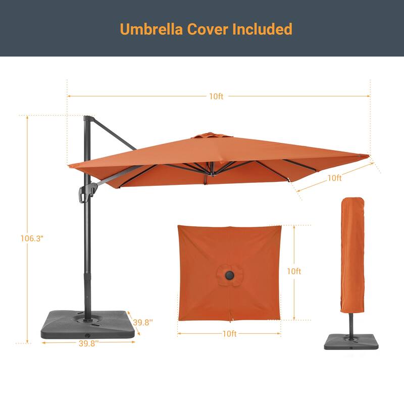 LIVOOSUN Patio10x10FT Aluminum Cantilever Umbrella Solution-Dyed Fabric w/Base