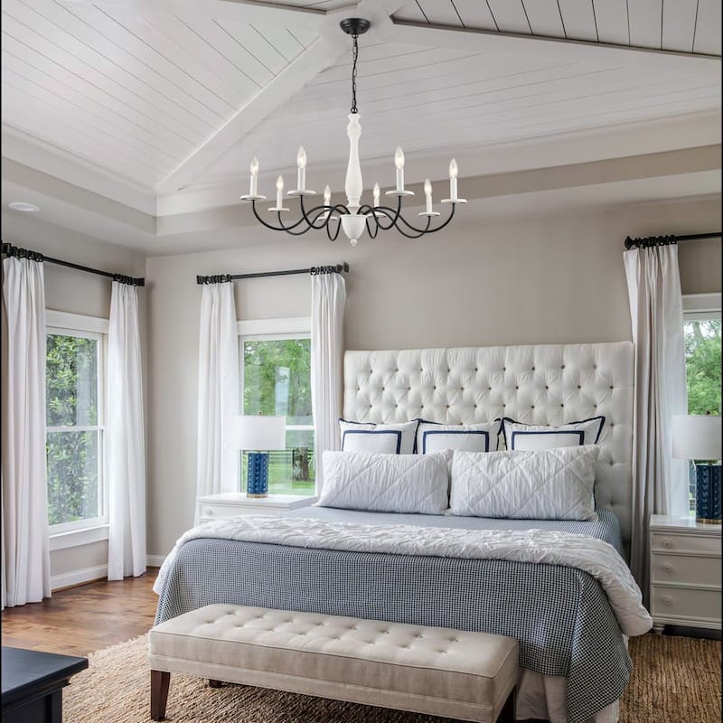 Modern Farmhouse Chandelier, 8-Light Candle Chandelier for Living Room Kitchen Island Dining Foyer - W37.4"x H20.47"