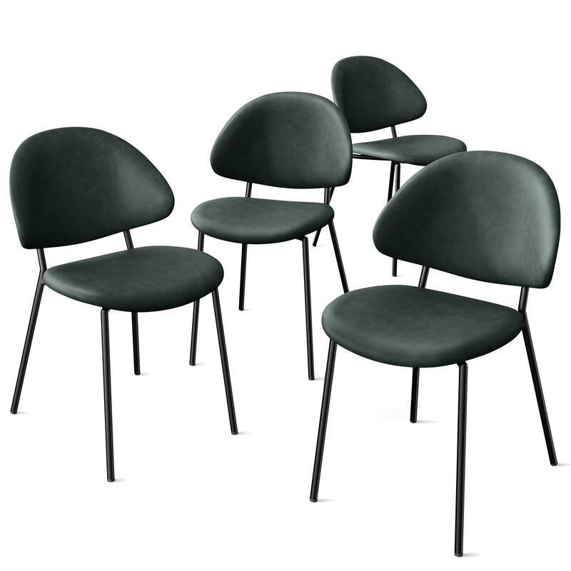 Set of 4 Upholstered PU Leather Dining Chairs Mid-Century Modern Dining Chairs with Curved Backrest for Dining Room Kitchen - Green
