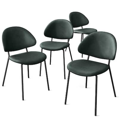 Set of 4 Upholstered PU Leather Dining Chairs Mid-Century Modern Dining Chairs with Curved Backrest