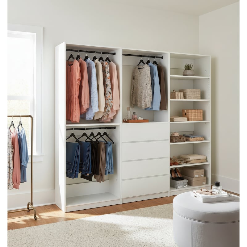 Prosper White Freestanding Walk in Wood Closet System - 94.2"W x 15.7"D x 83" H