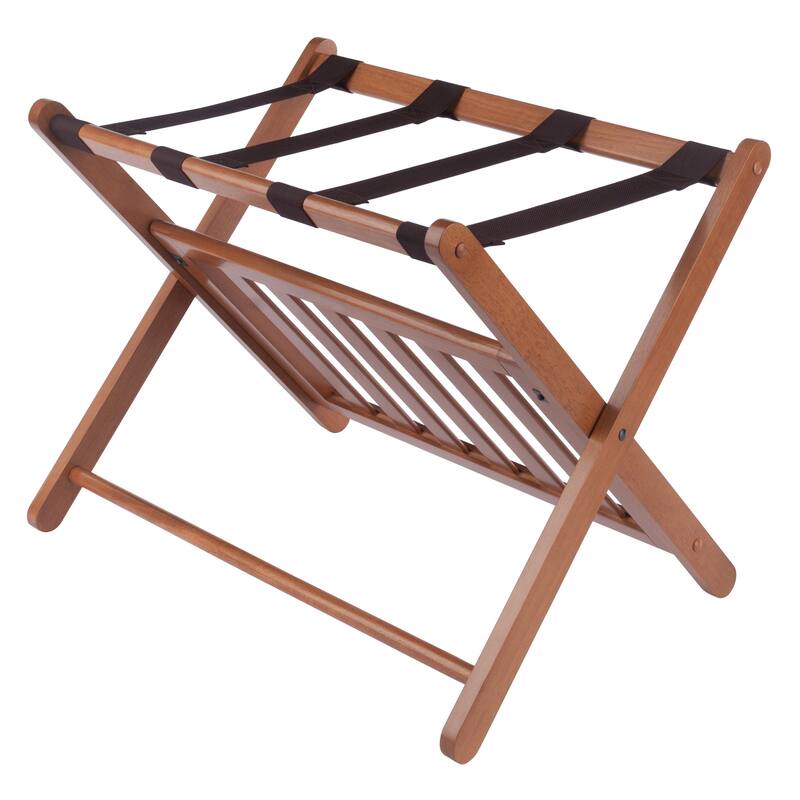 Reese Luggage Rack with Shelf Teak Finish