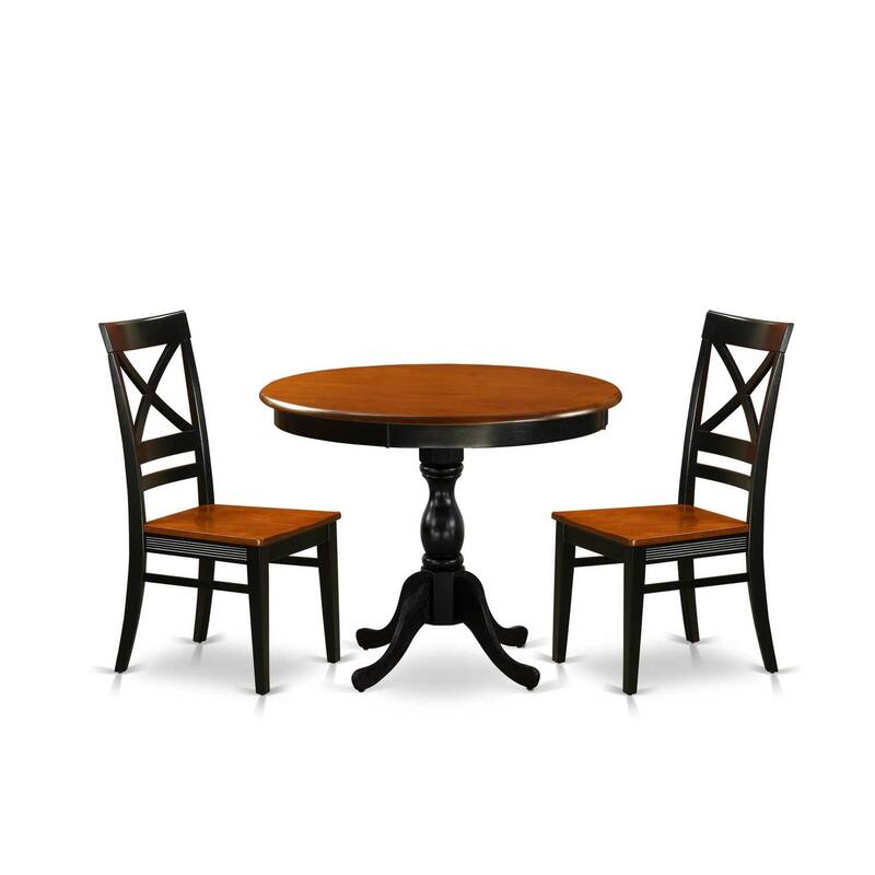 3-Piece Black and Cherry Finish Solid Wood Top - Dining Room Set - Seats-4