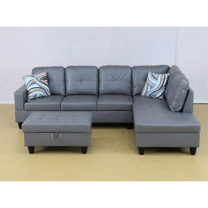 KISRAIS 103" Wide 3-Piece Vegan Leather Sectional Sofa Set - 103.5"W*74.5"D*35"H