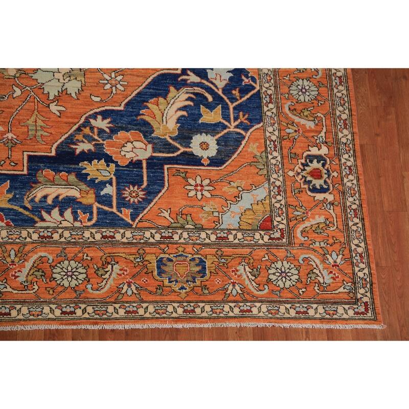 Heriz Serapi Oriental Rug Hand-Knotted Vegetable Dye Wool Carpet - 9'4"x 11'11"