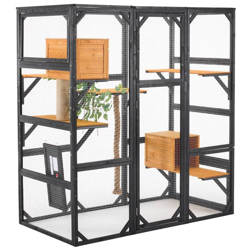Roomfitters Outdoor Cat House Catio Enclosure Double Door Balcony Playpen with Platforms and Condos for 1-3 Cats