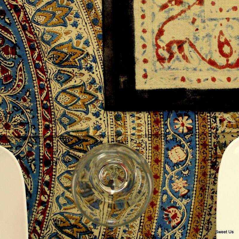 Kalamkari Cotton Block Print Cute Floral Paisley Tablecloth Rectangle