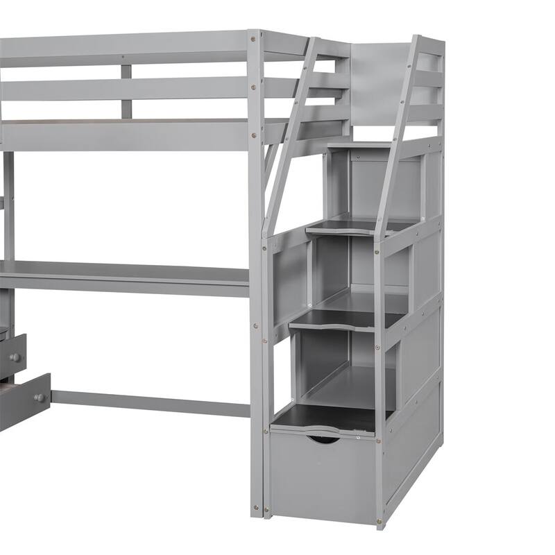 Merax Loft Bed with Desk and Shelves