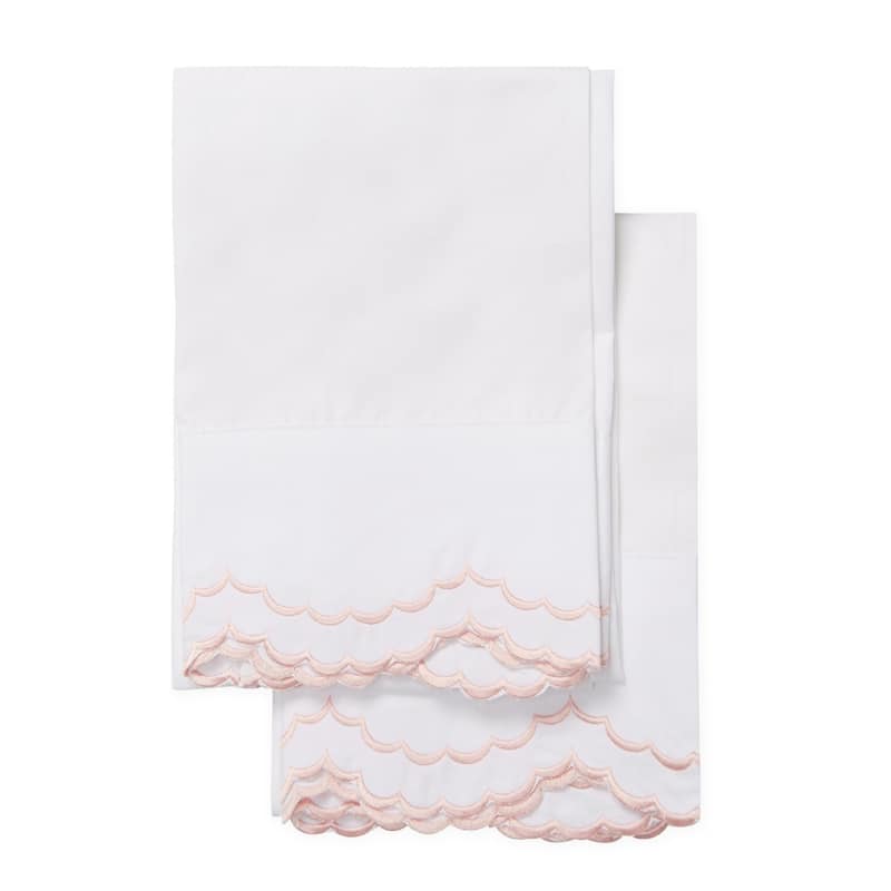 Percale Cotton Double Scalloped Embroidered Crisp Sheet Set - California King - Rose