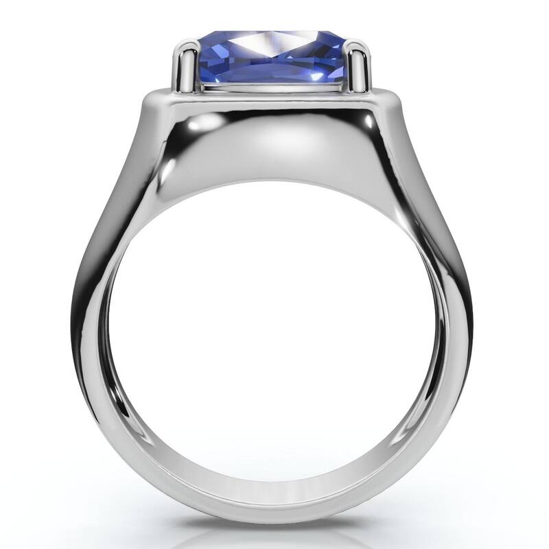 5Ct Cushion Blue Sapphire Button Ring Gold lab Grown