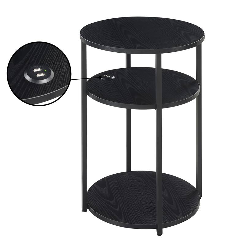 Convenience Concepts Designs2Go Simon 3 Tier End Table with USB Ports