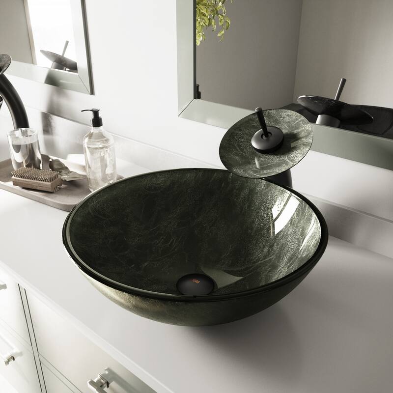 VIGO Giovanni 17"L x 17"W x 6"H Glass Round Vessel Bathroom Sink
