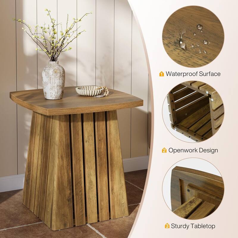 22" Small Brown Side Table with Sturdy Top, Farmhouse Nightstand for Bedroom