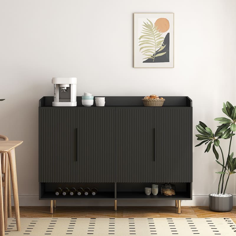 Modern 4-Door Shoe Cabinet, Large Entryway Storage Organizer with Adjustable Shelves in Black