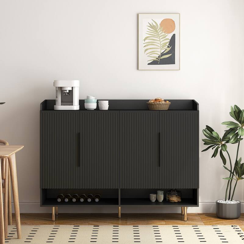 Storage Organizer Shoe Storage Cabinet with Metal Handles, Side Cabinet Entryway Cabinet Kitchen Cabinet - Black