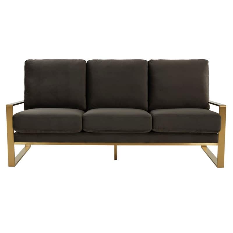 Jefferson Velvet Upholstered 3 Seater Sofa with Brushed Gold Stainless Steel Base and Removable Cushions - 77.1