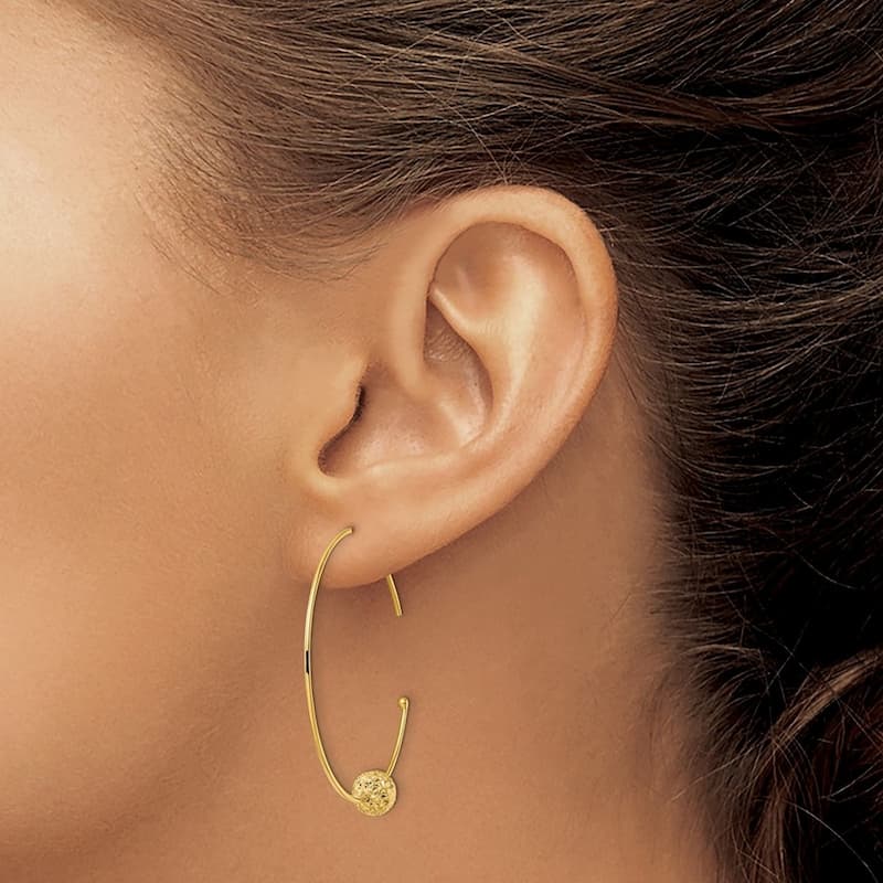 Curata 14k Yellow Gold Wire Hoops Sparkle Cut Bead Earrings 34.9x36.27mm