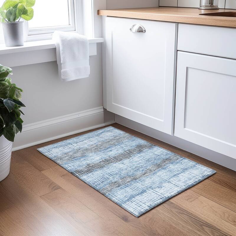 Machine Washable Indoor/ Outdoor Chantille Abstract Stripe Rug